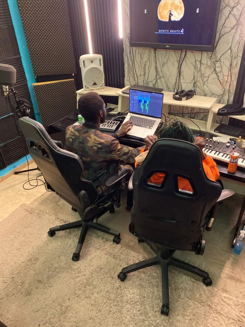 Artists working on music at Mertz Beatz studio
